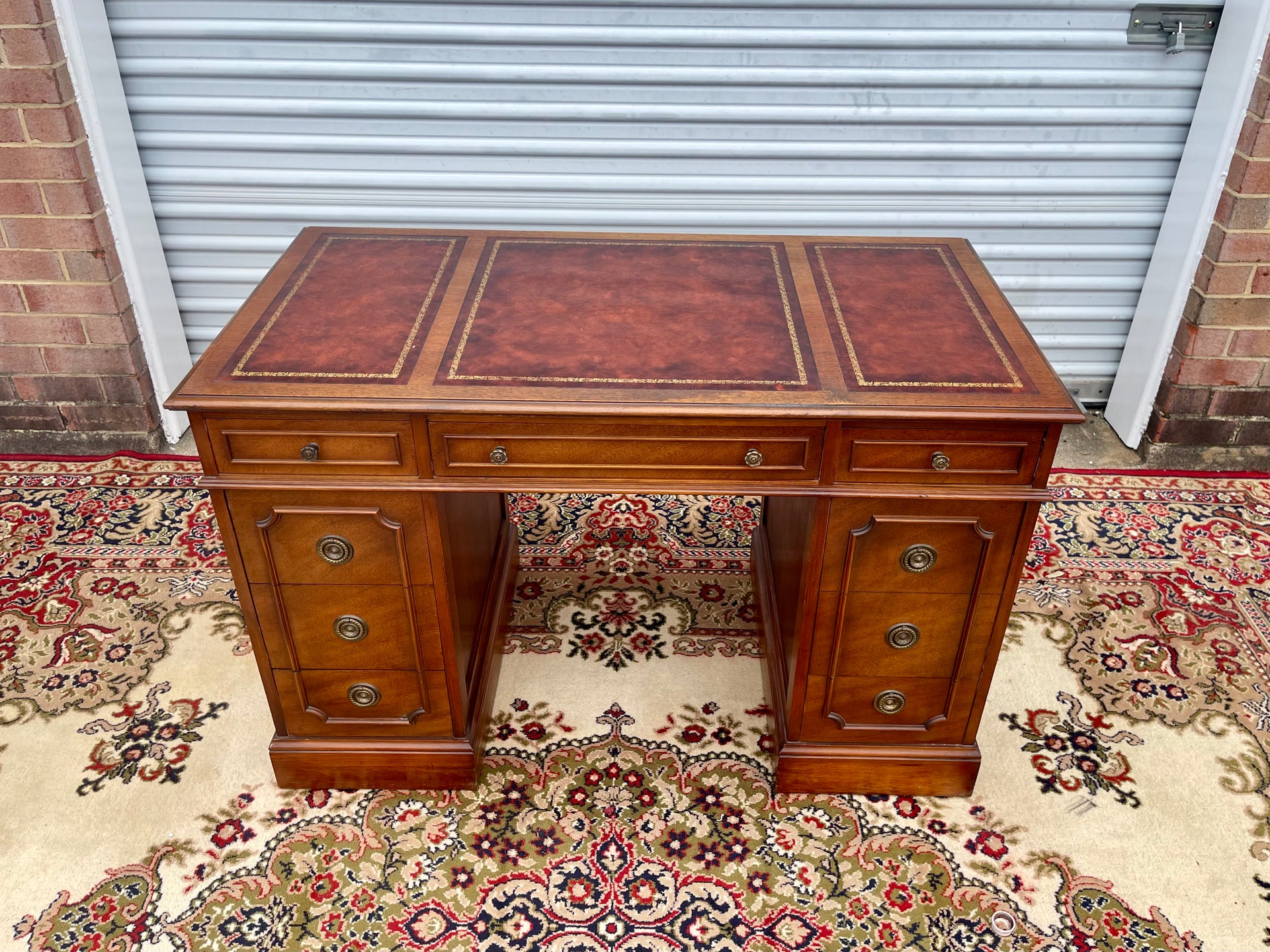 Antique Leather Top Executive Desk and Chair