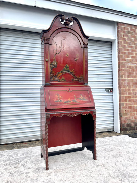 Antique Union Furniture Company Red Chinoiserie Secretary