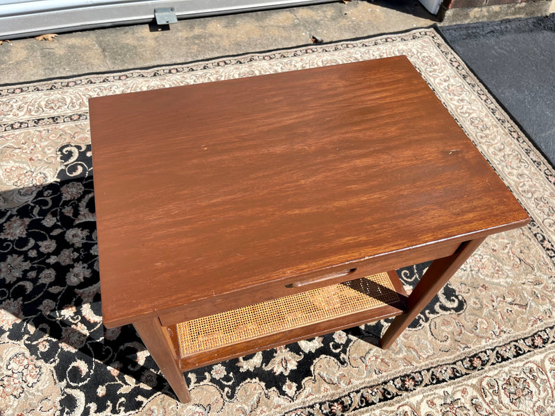 Midcentury Modern Caned Side Table