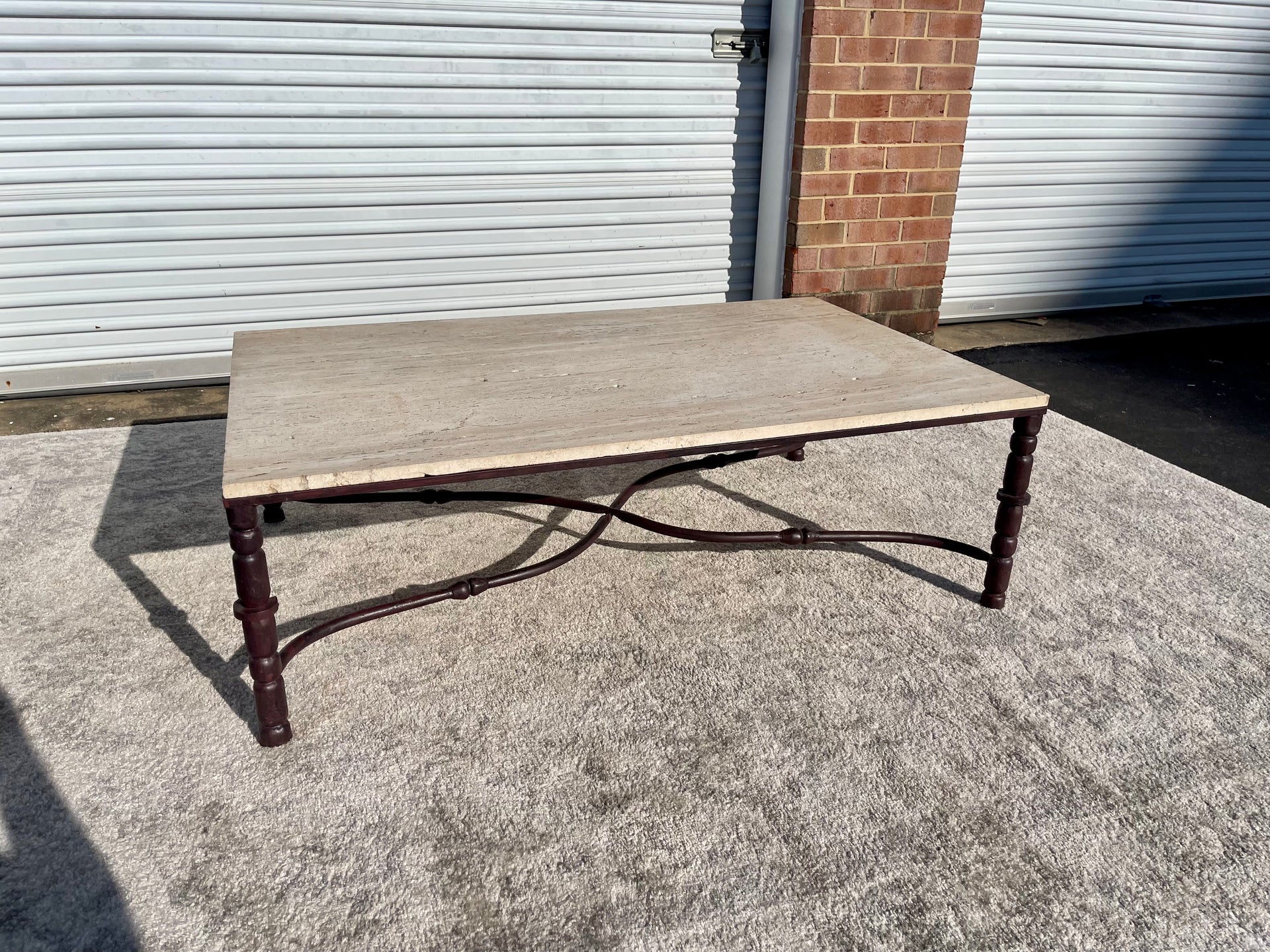 Travertine and Iron Coffee Table