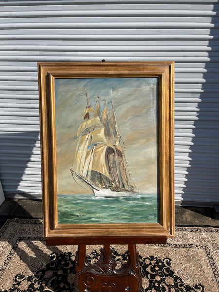 Vintage Sailboat Oil on Canvas