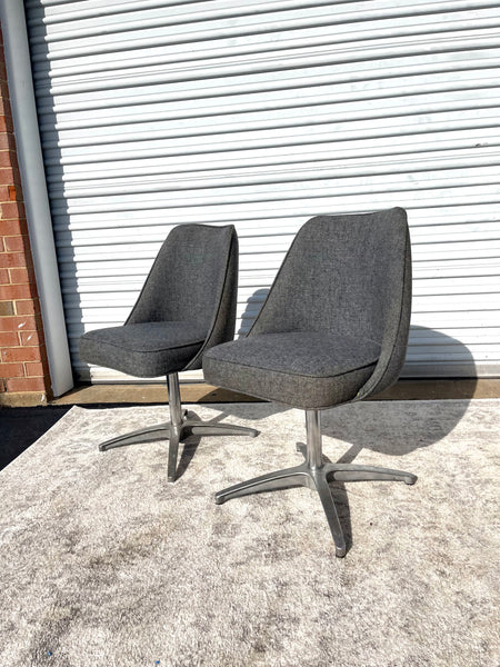 Midcentury Chromcraft Grey Upholstered Bucket Chairs