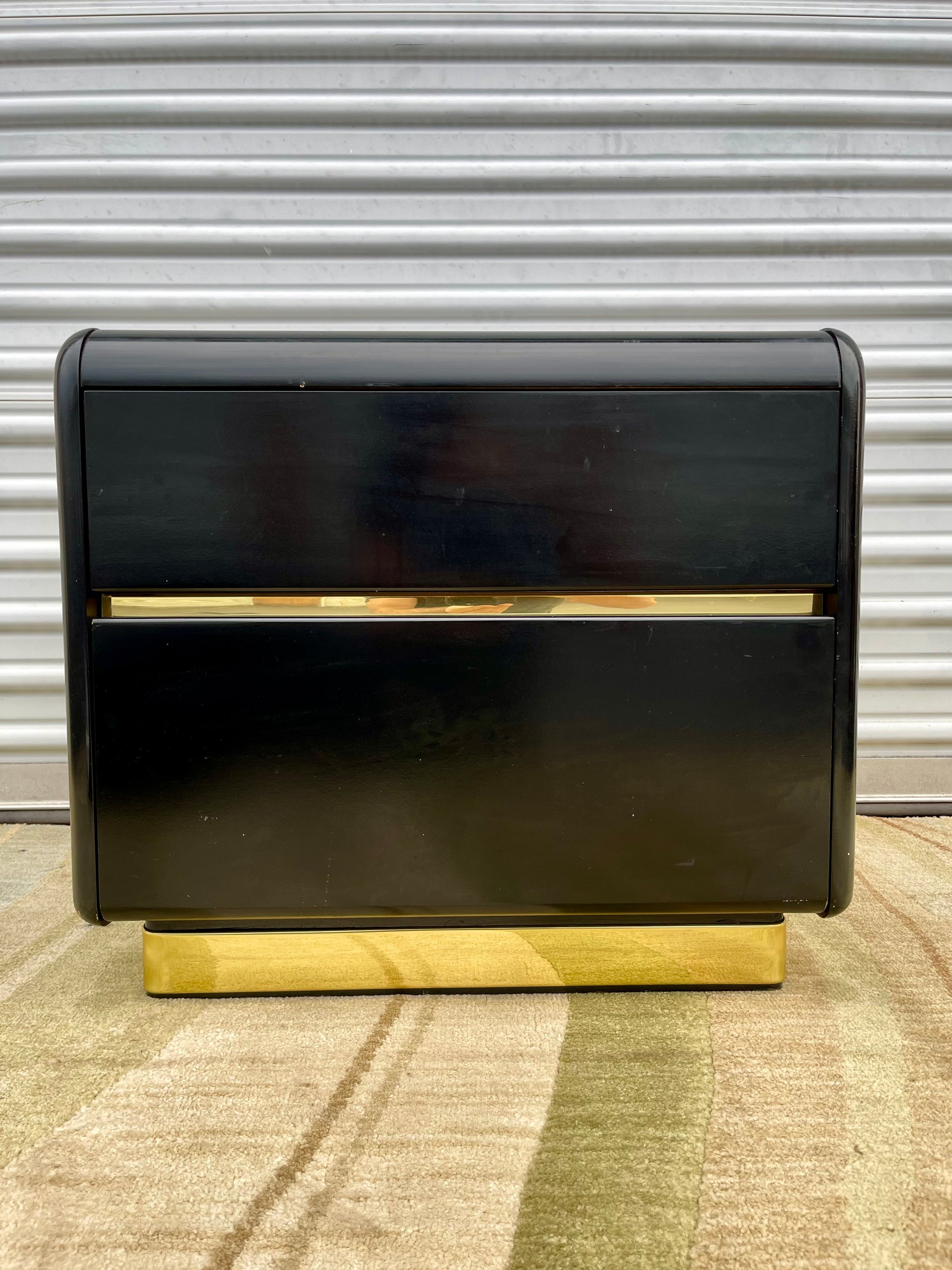 Lane Black Lacquer & Brass Side Table