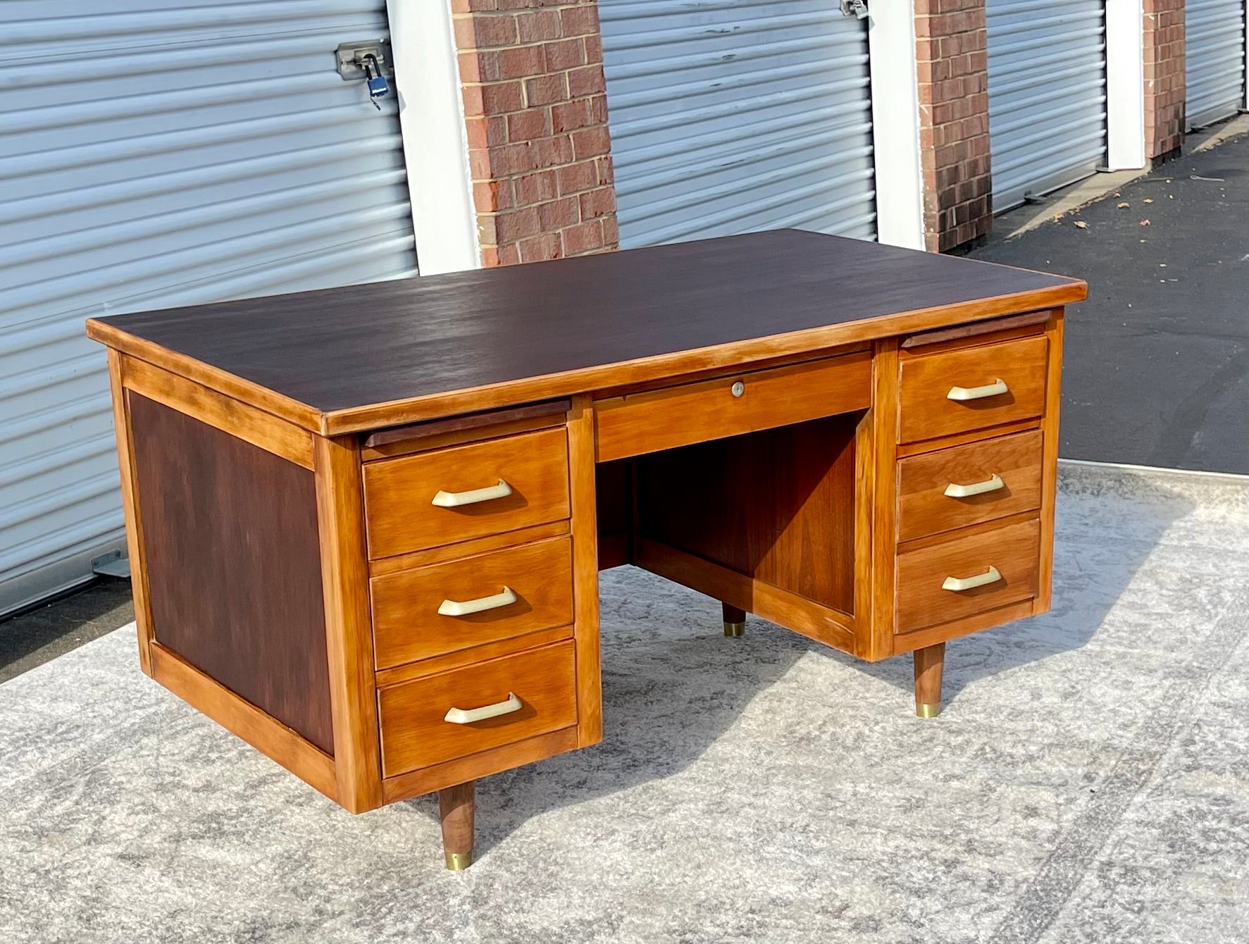 Refinished Mid Century Modern Executive Desk