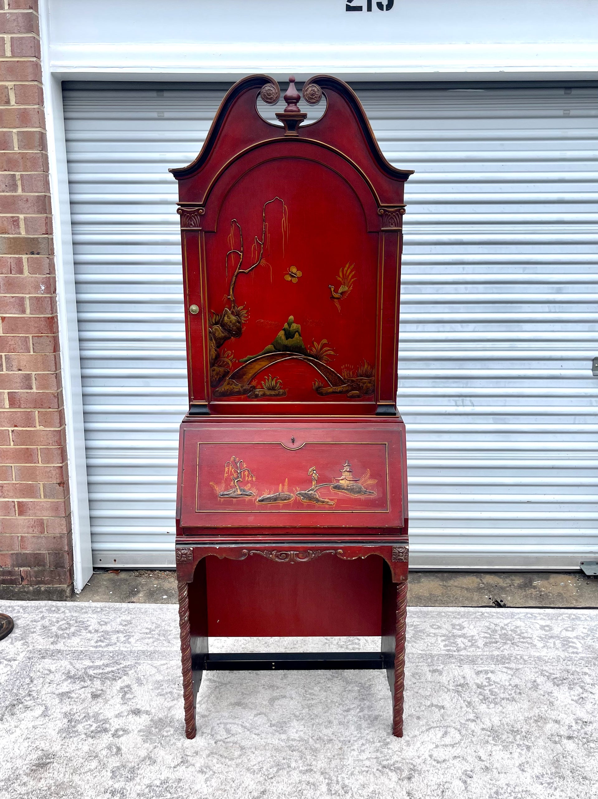 Antique Union Furniture Company Red Chinoiserie Secretary