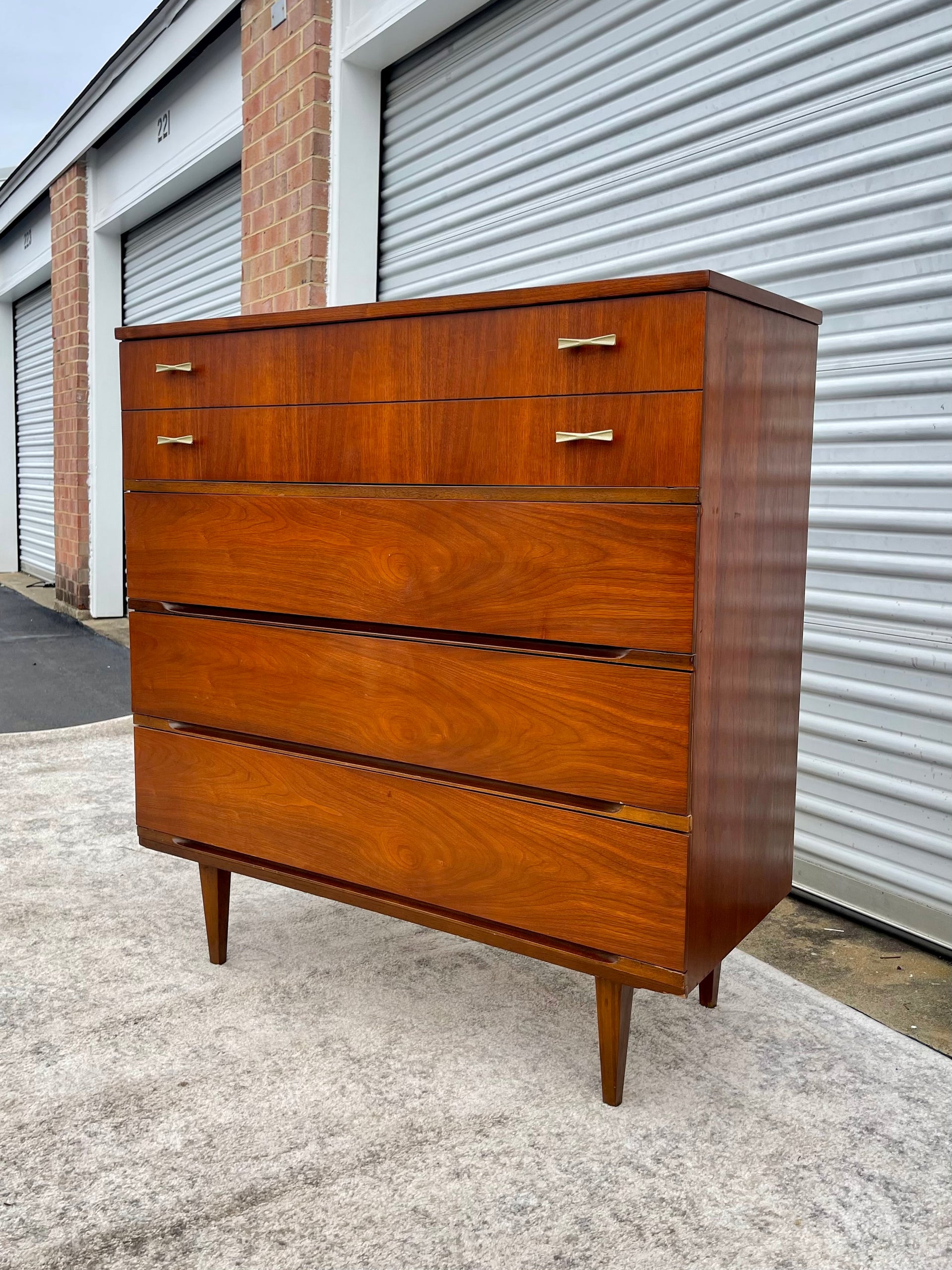 Mid Century Bow Tie Tallboy Dresser