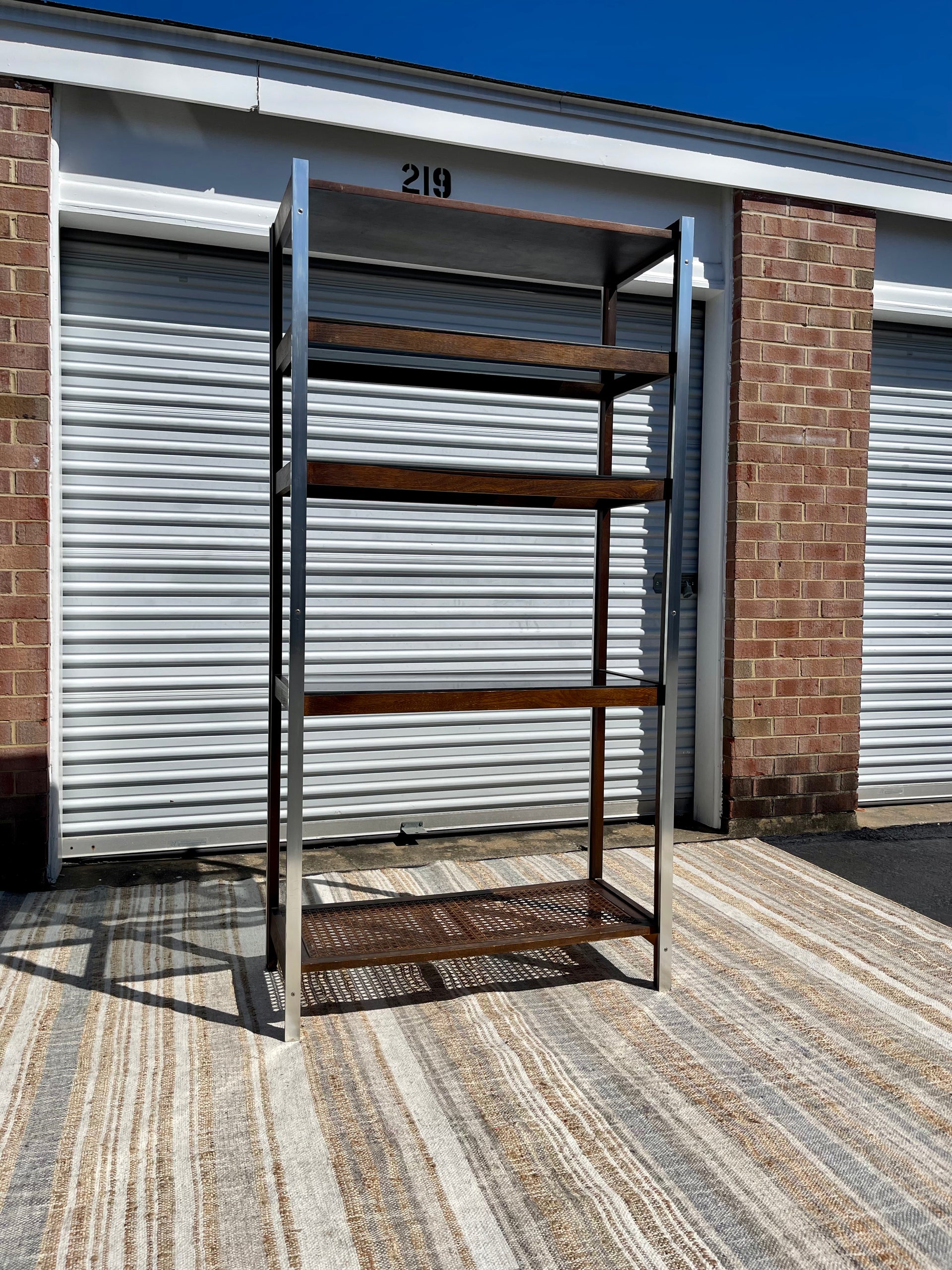 Milo Baughman Style Chrome and Rattan Etagere