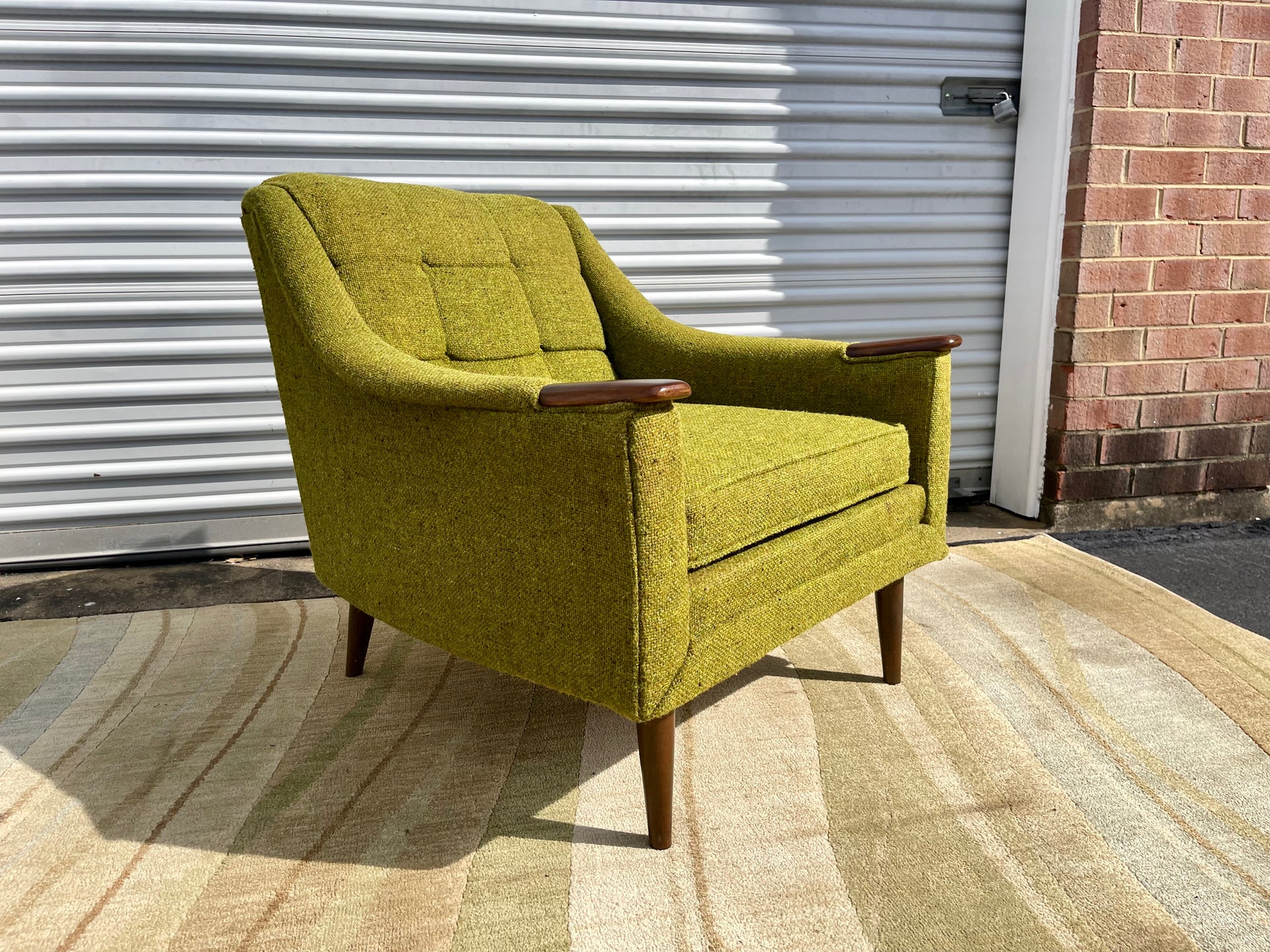 Mid Century Modern Kroehler Green Tweed Lounge Chair