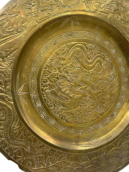 Antique Brass Chinese Dragon Tray