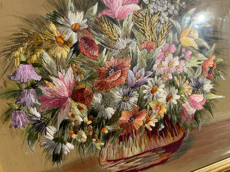 Vintage Stitched Flower Bouquet Artwork