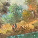 Vintage Oil on Canvas Couple at the River