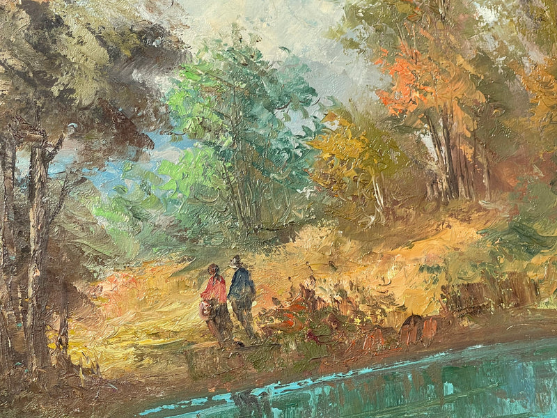Vintage Oil on Canvas Couple at the River