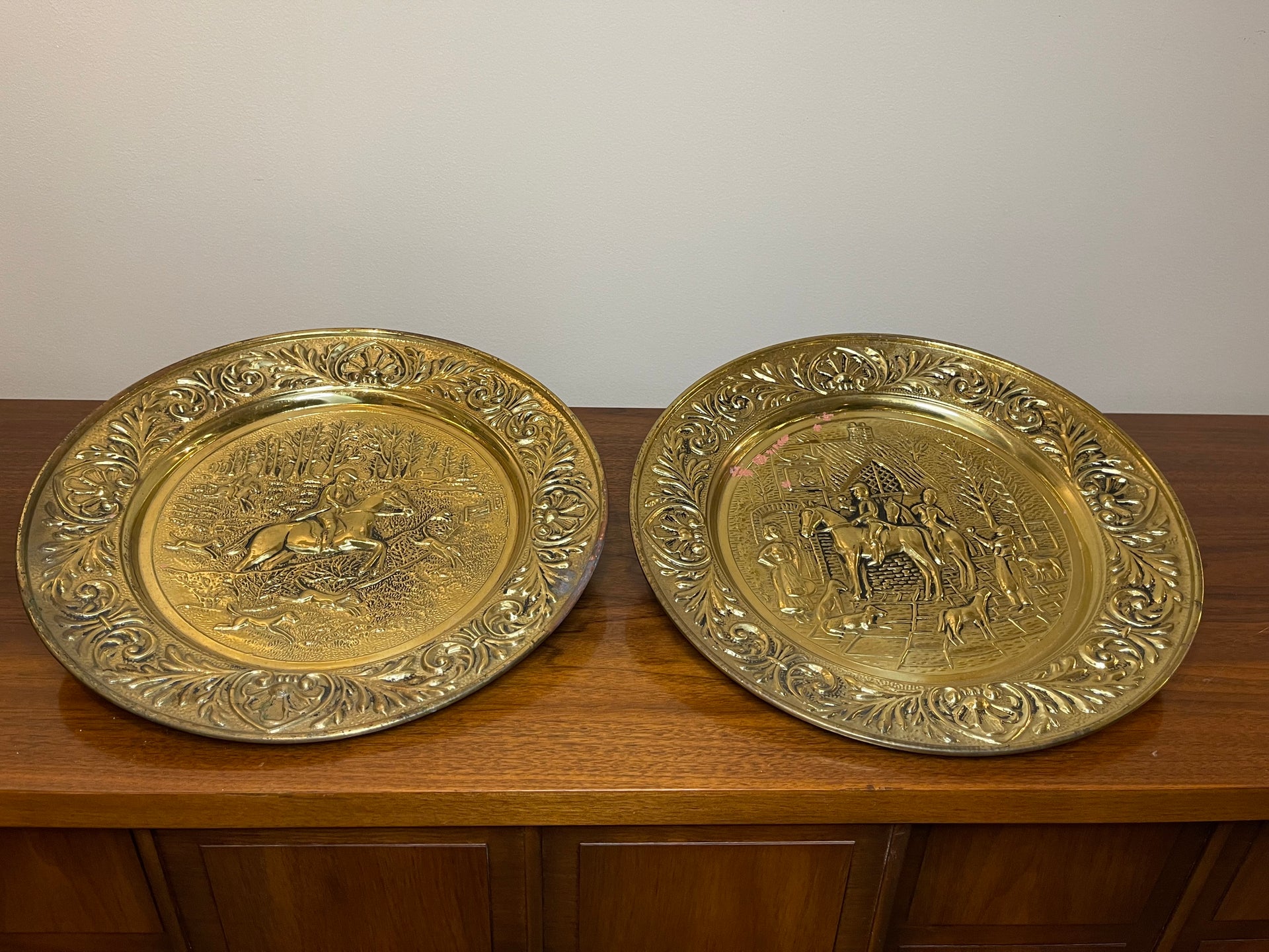 Hammered Brass Equestrian Decorative Plates