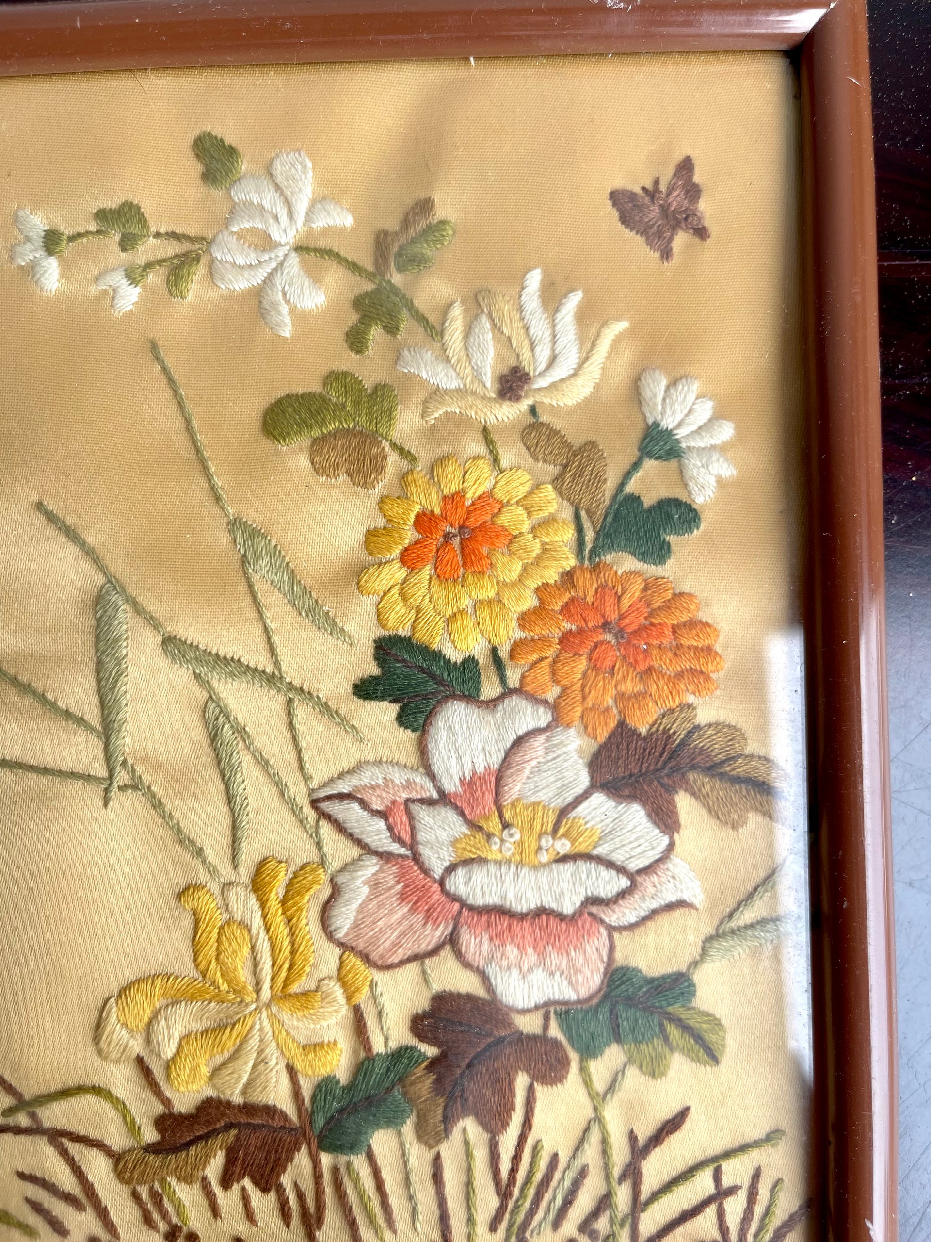 Stitched Silk Flower Artwork