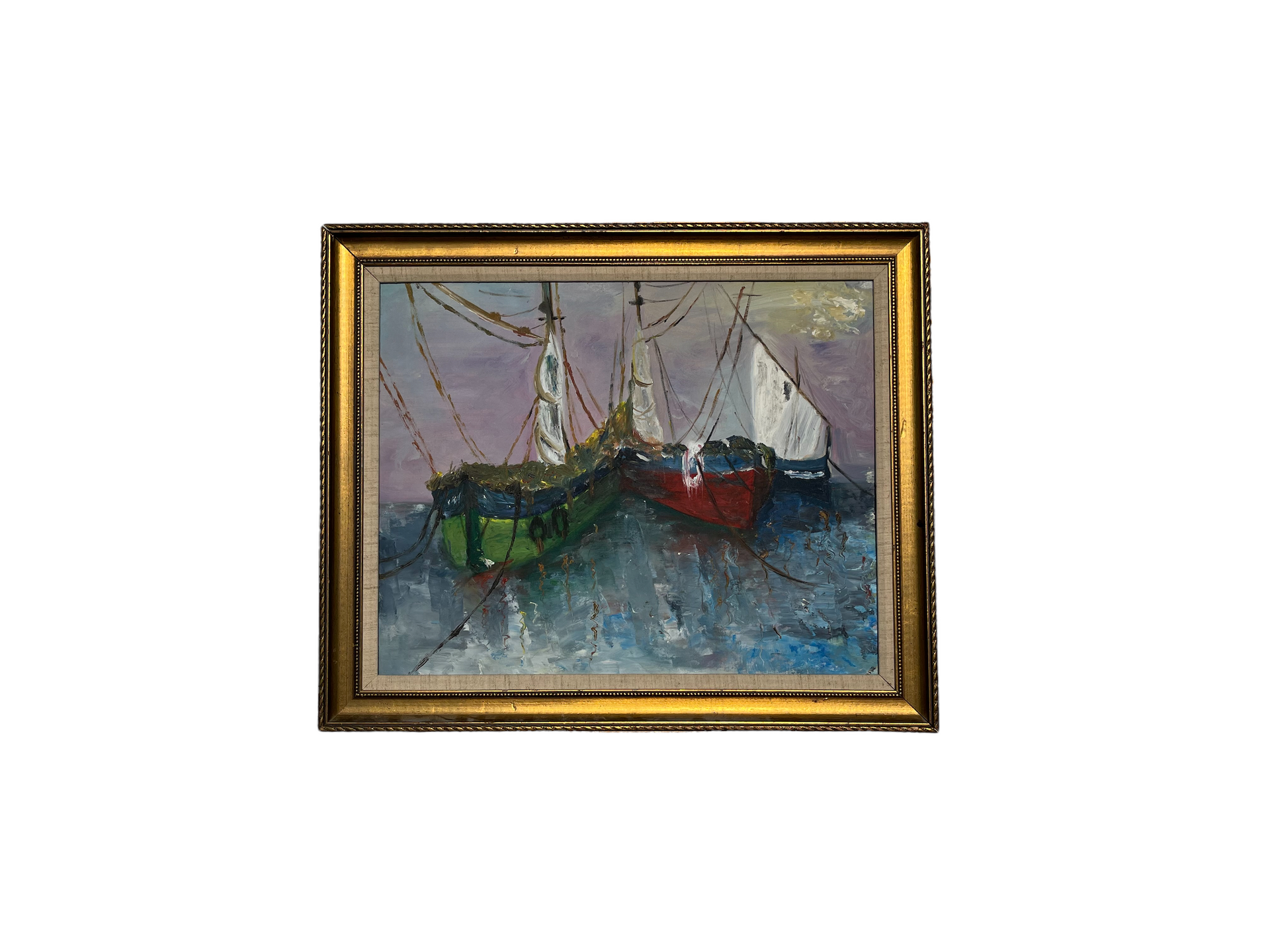 Mid Century Oil on Canvas Ship Painting