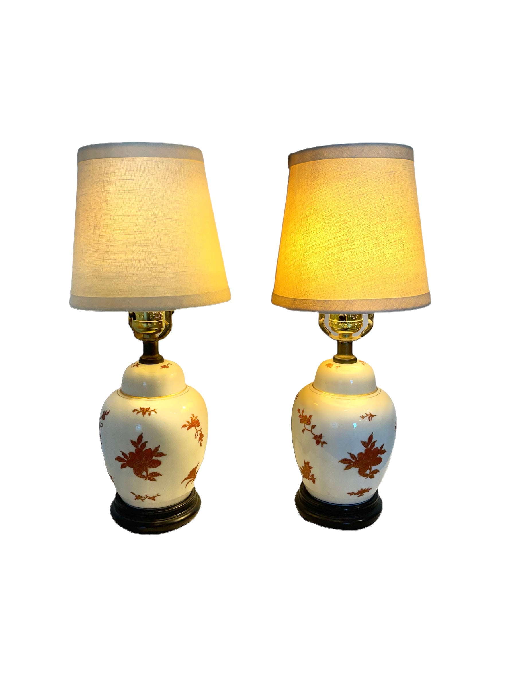 Pair of Asian Hand Painted Ginger Jar Table Lamps