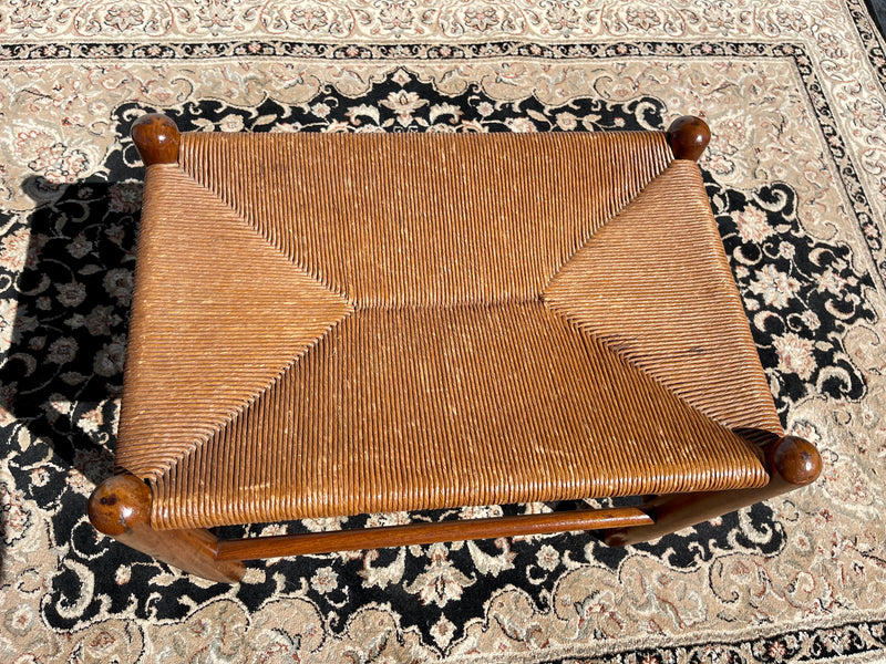 Midcentury Modern Scandinavian Paper Cord Weave Footstool Ottoman