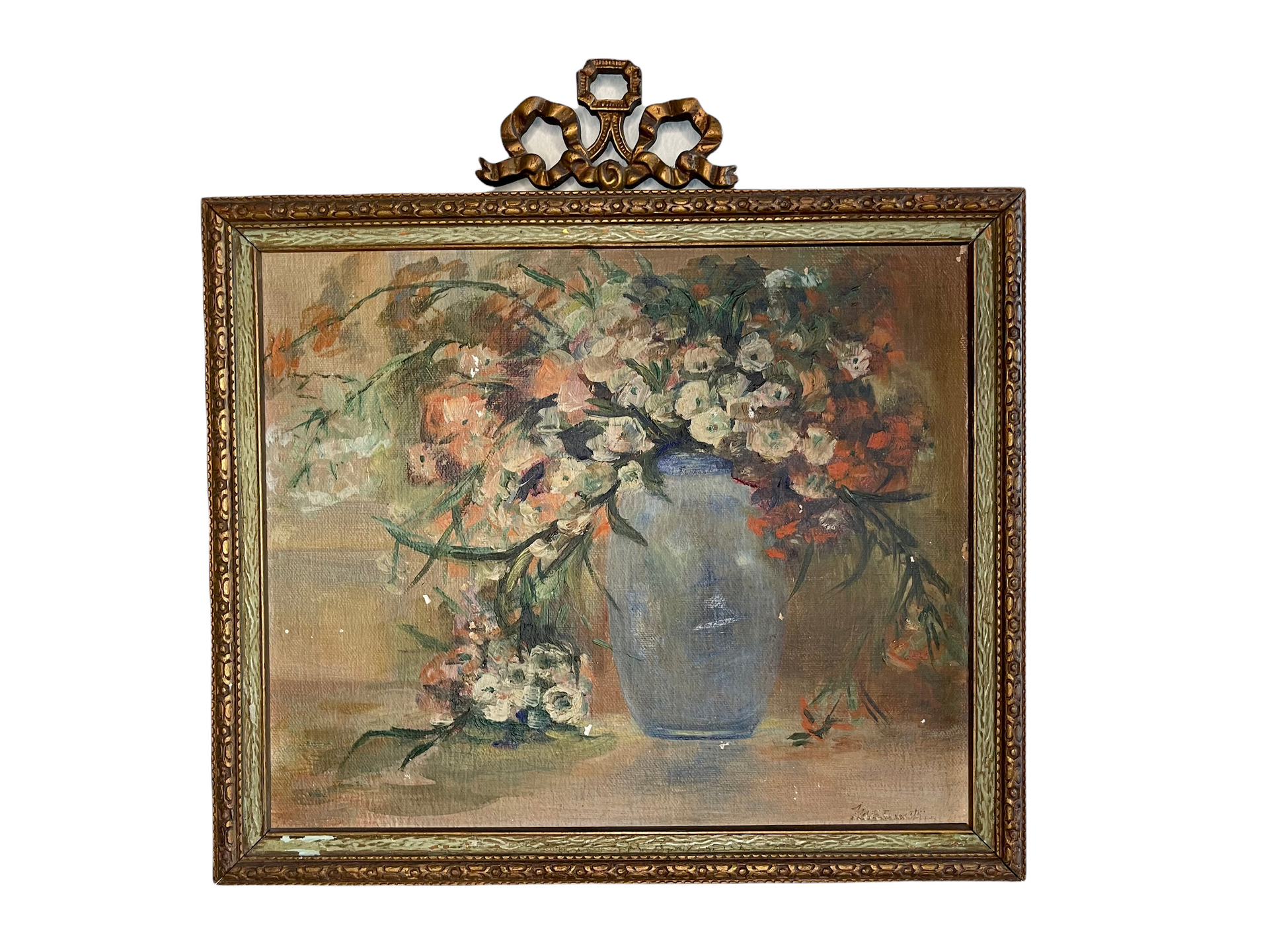 Oil on Board Flower Still Life Painting in Ornate Frame