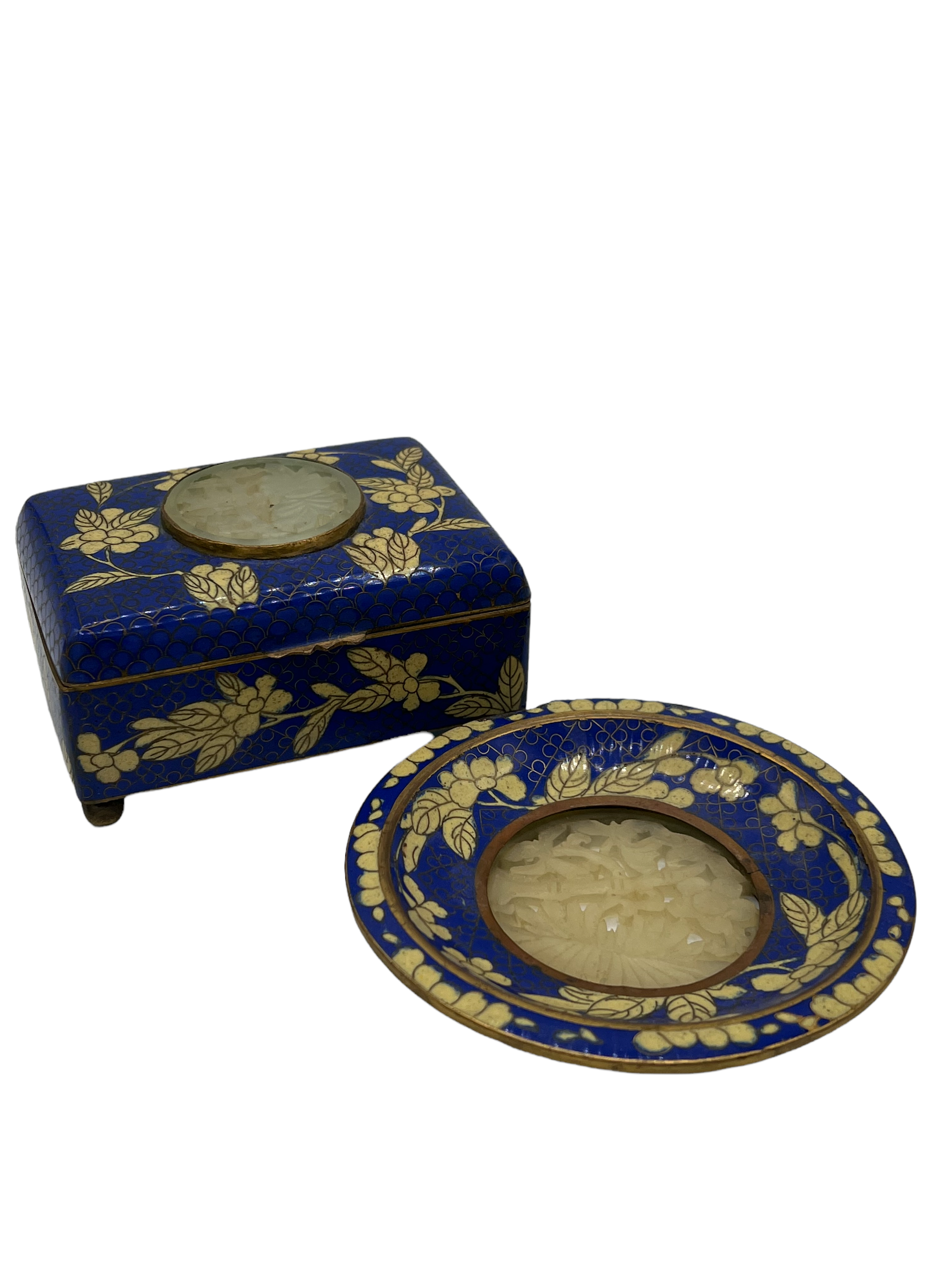 Cloisonné and Faux Jade Trinket Box and Dish