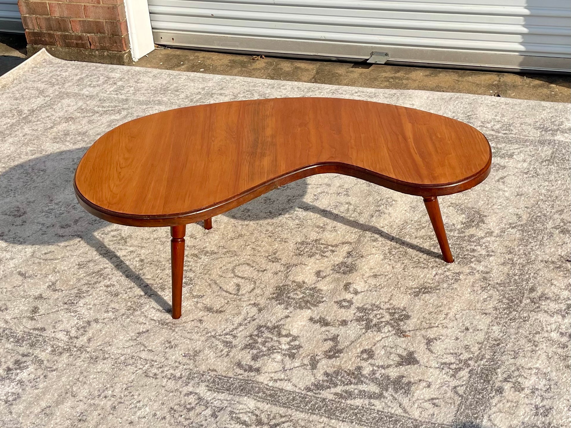 Mid Century Modern Refinished Kidney Shaped Coffee Table