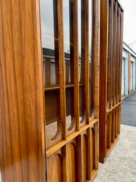 Mid Century Modern Brutalist Glass Fronted Bookcases/Cabinets