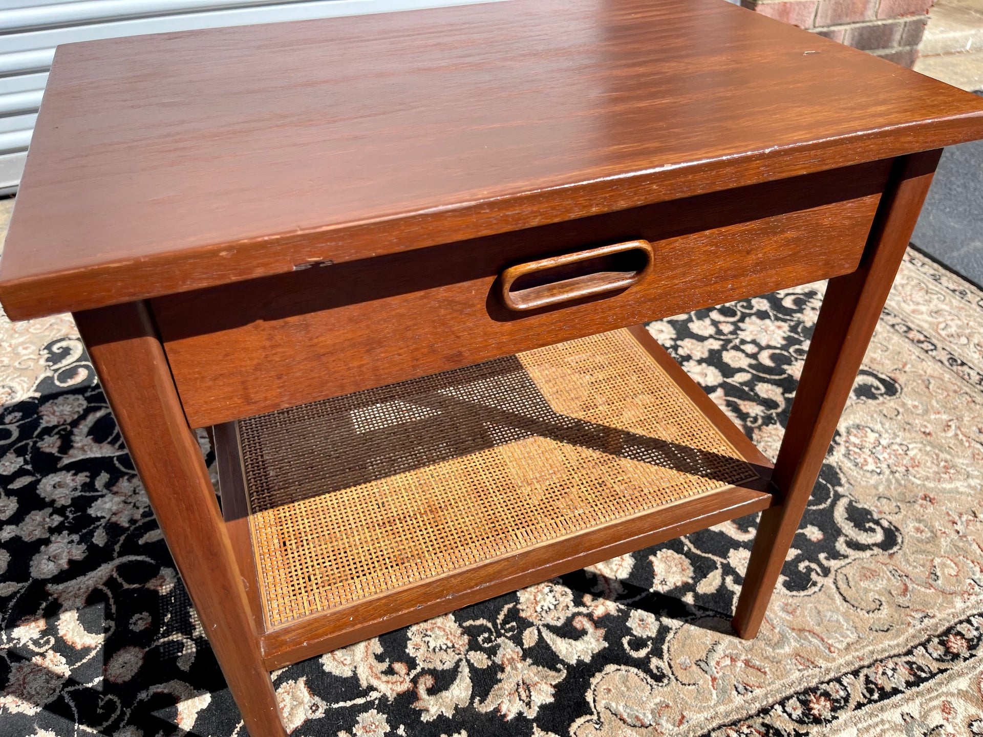 Midcentury Modern Caned Side Table