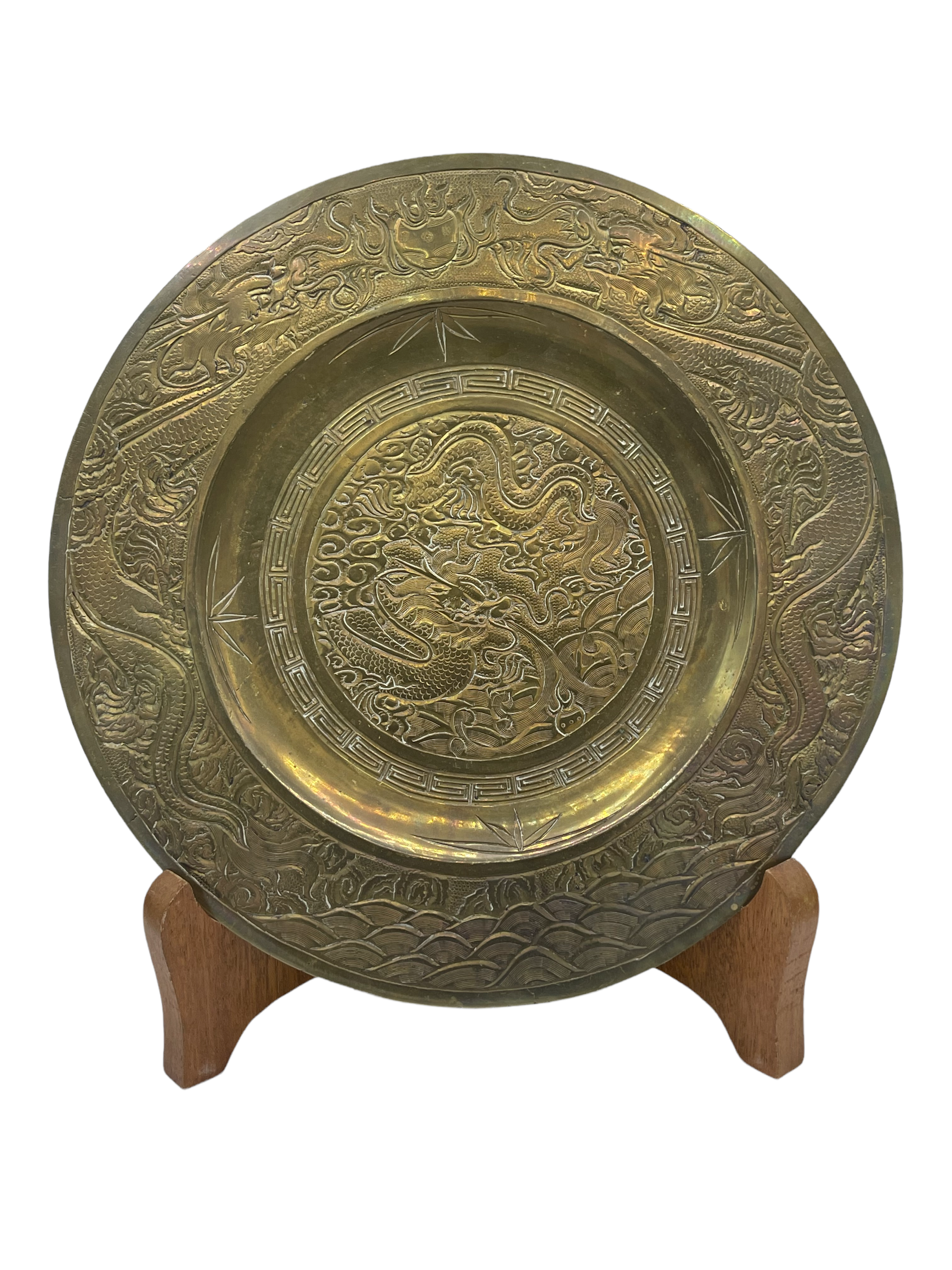 Antique Brass Chinese Dragon Tray