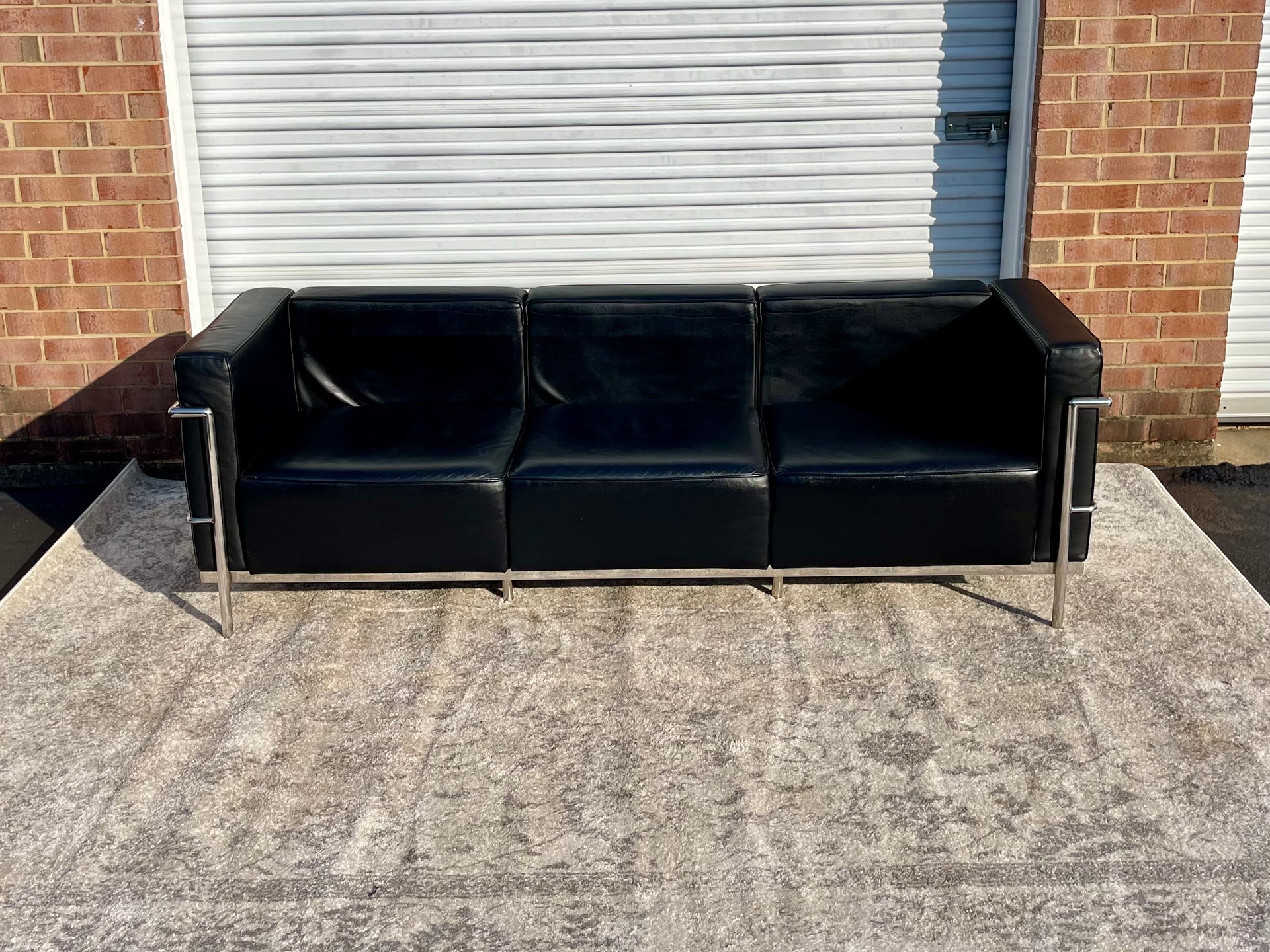 Le Corbusier LC3 Genuine Black Leather Sofa by Modway Furniture