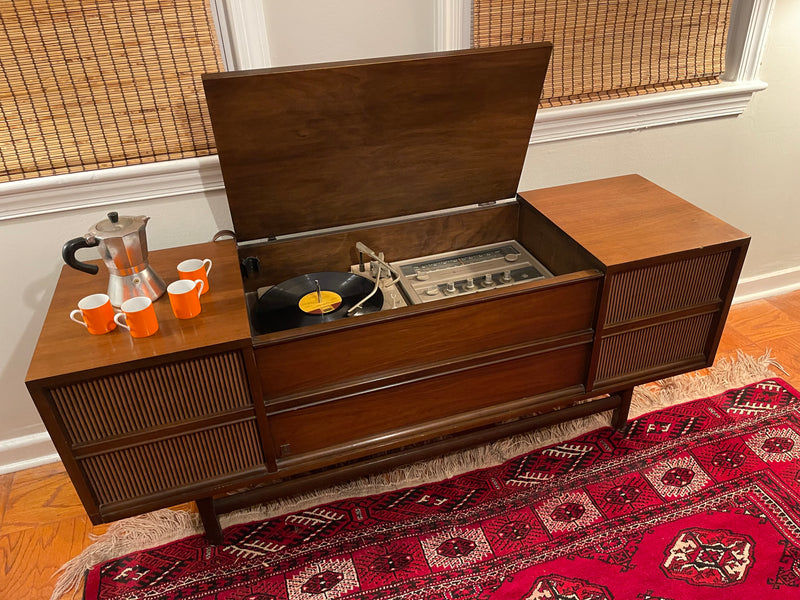 Walnut Stereo Cabinet & Credenza by William Tell for General Electric