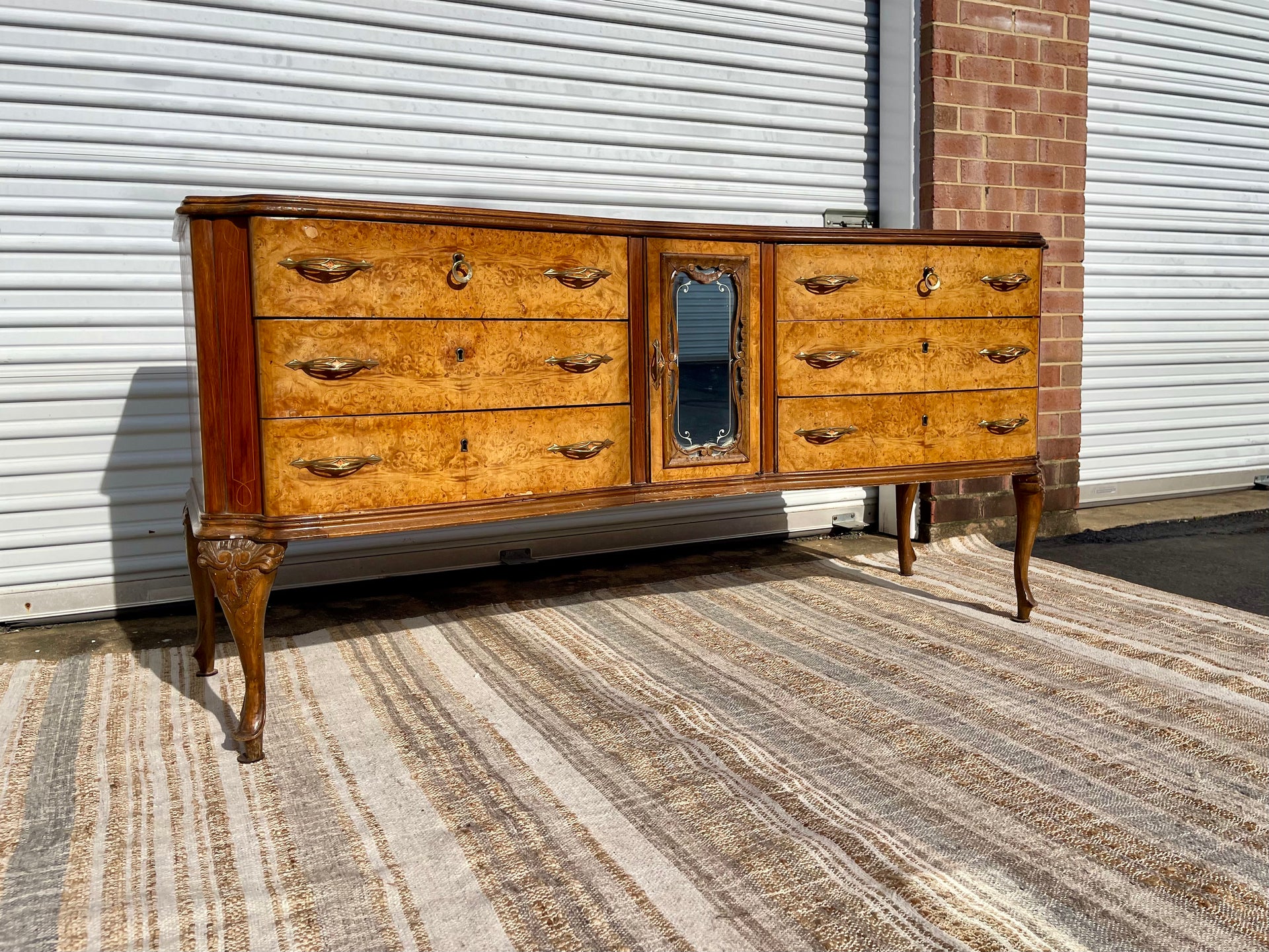 Baroque Antique Italian Burled Walnut Sideboard