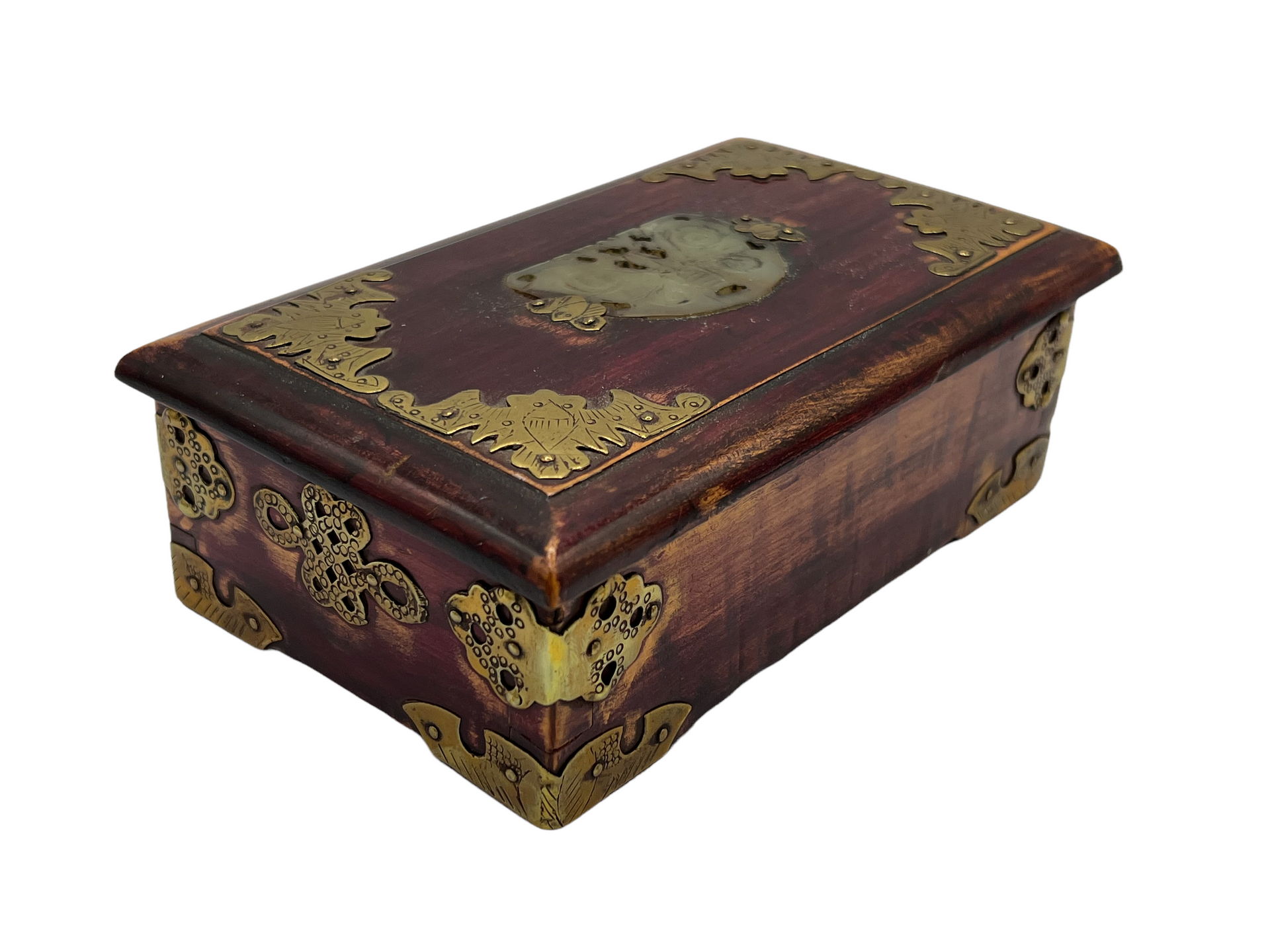 Brass, Wood, and Faux Jade Trinket Box