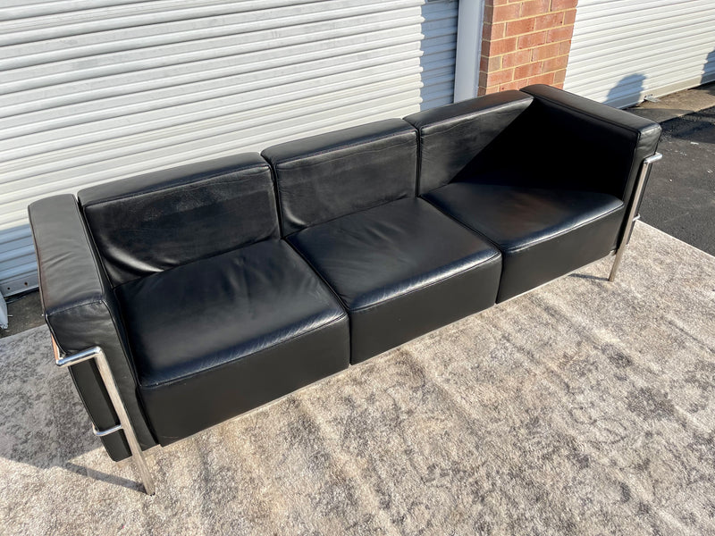 Le Corbusier LC3 Genuine Black Leather Sofa by Modway Furniture