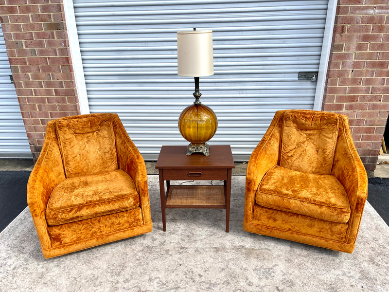 California Furniture Mfg. Co. Crushed Velvet Orange Club Chairs