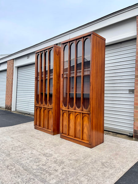 Mid Century Modern Brutalist Glass Fronted Bookcases/Cabinets