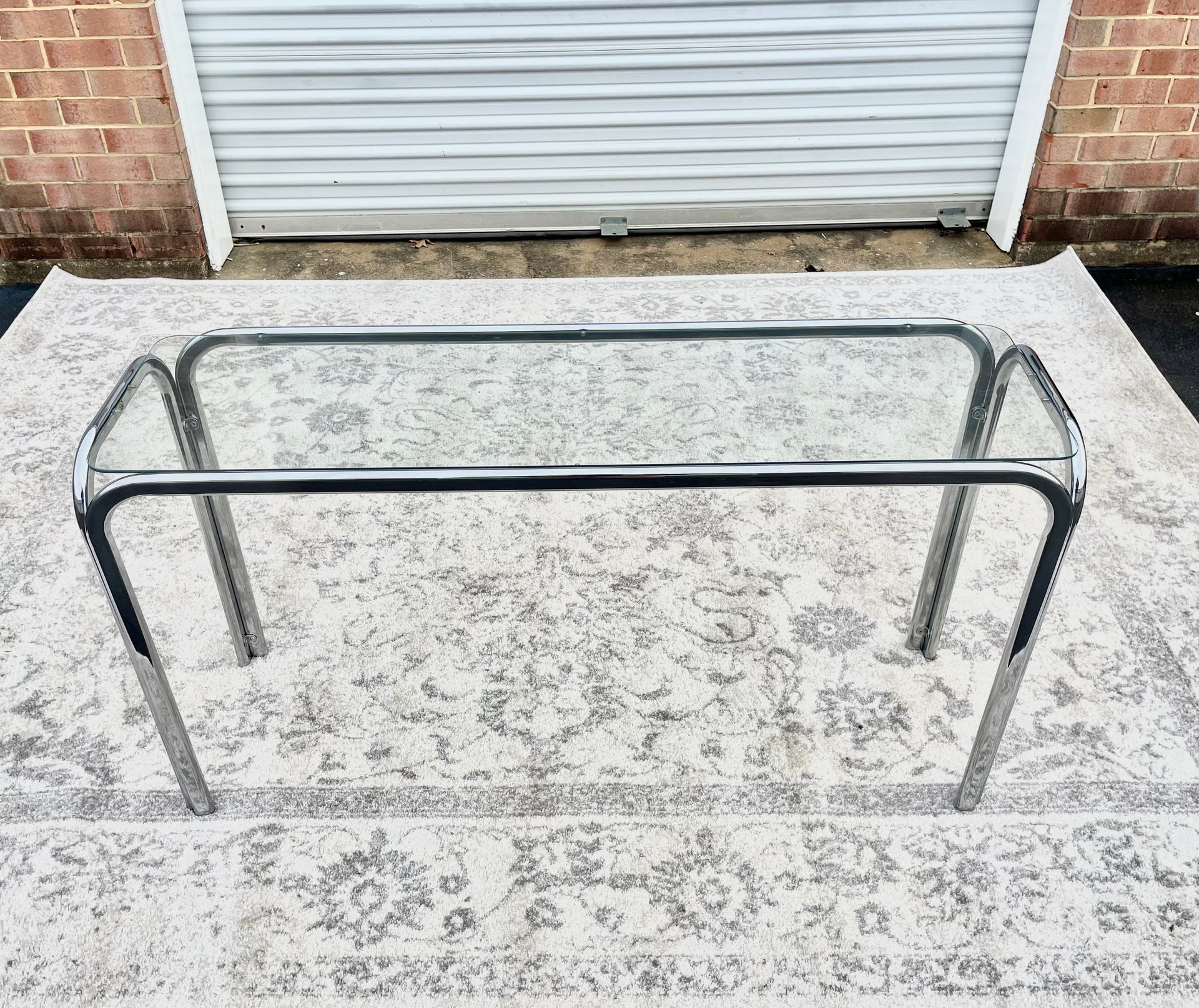 Vintage Chrome and Glass Console Table