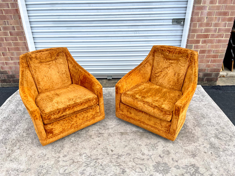 California Furniture Mfg. Co. Crushed Velvet Orange Club Chairs