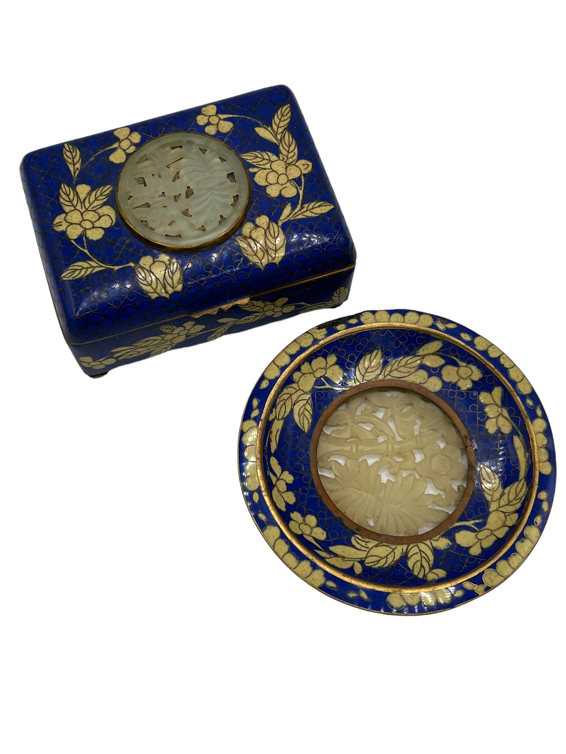 Cloisonné and Faux Jade Trinket Box and Dish