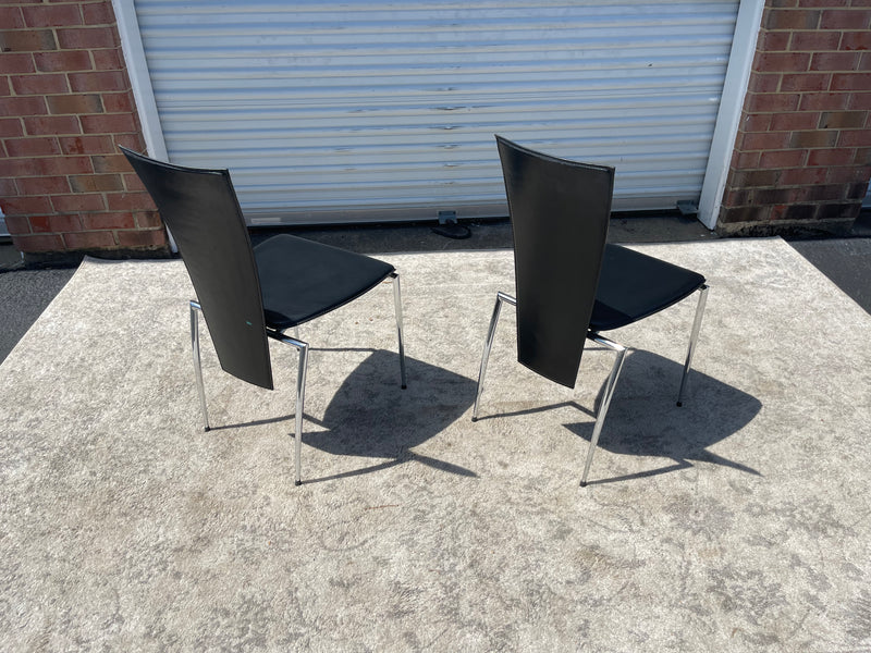 Postmodern Italian Leather and Chrome Dining Chairs by Arper