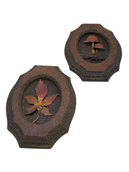 Jere Style Brutalist Copper Mushroom and Leaf Wall Decor