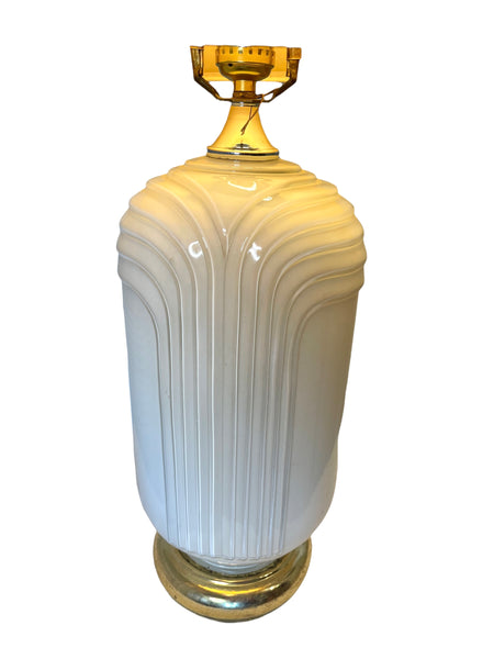 Art Deco Revival White Glass and Brass Table Lamp