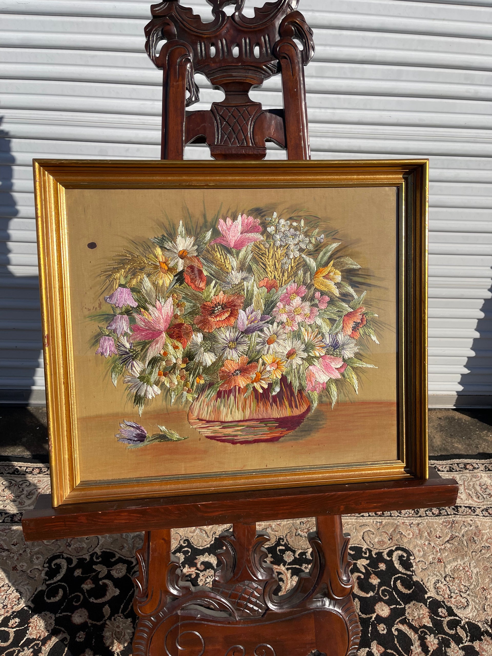 Vintage Stitched Flower Bouquet Artwork