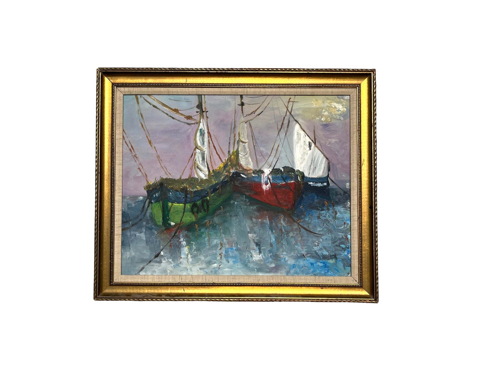 Mid Century Oil on Canvas Ship Painting