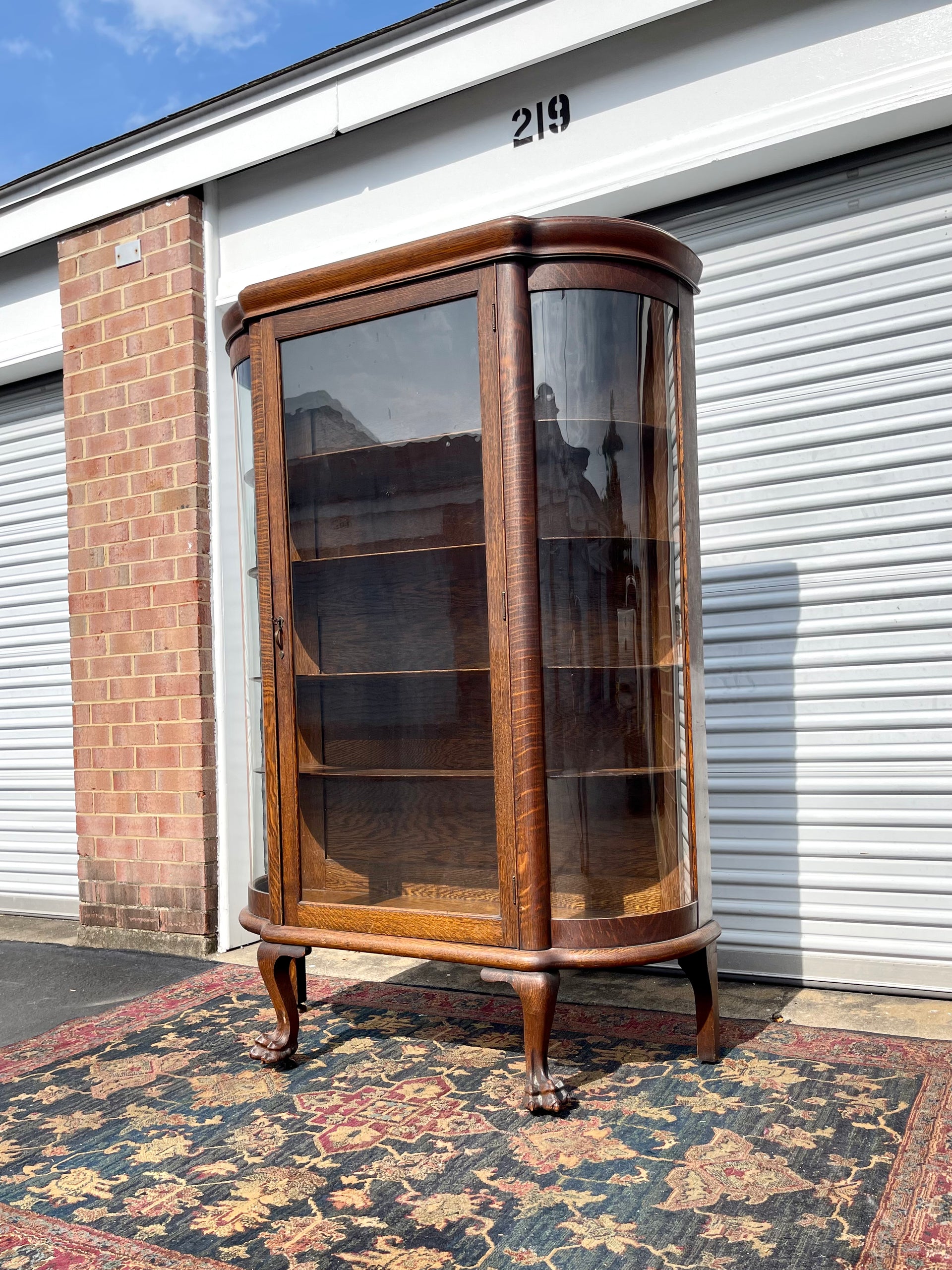 Carved Tiger Oak Curio Display China Cabinet