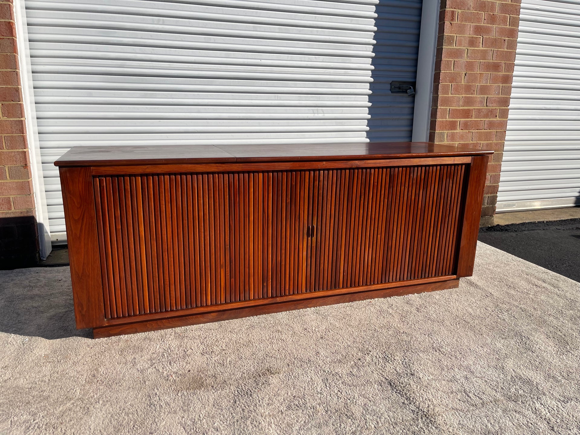 Vintage Tambour Door Record or Media Cabinet