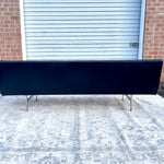 Midcentury Black Faux Leather Vinyl Tufted Long Low Sofa by Patrician
