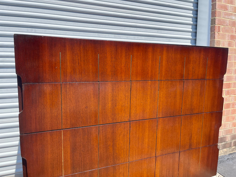 Mid Century Modern Red Mahogany Chest of Drawers with Brass Inlay