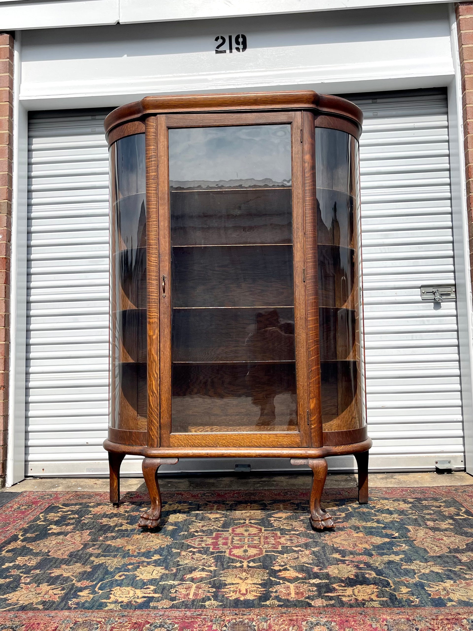 Carved Tiger Oak Curio Display China Cabinet