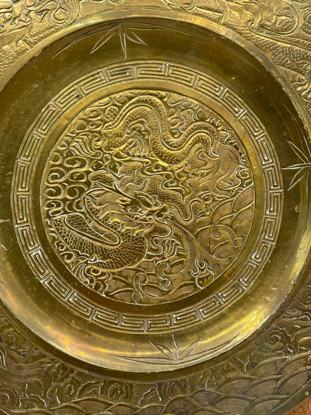 Antique Brass Chinese Dragon Tray