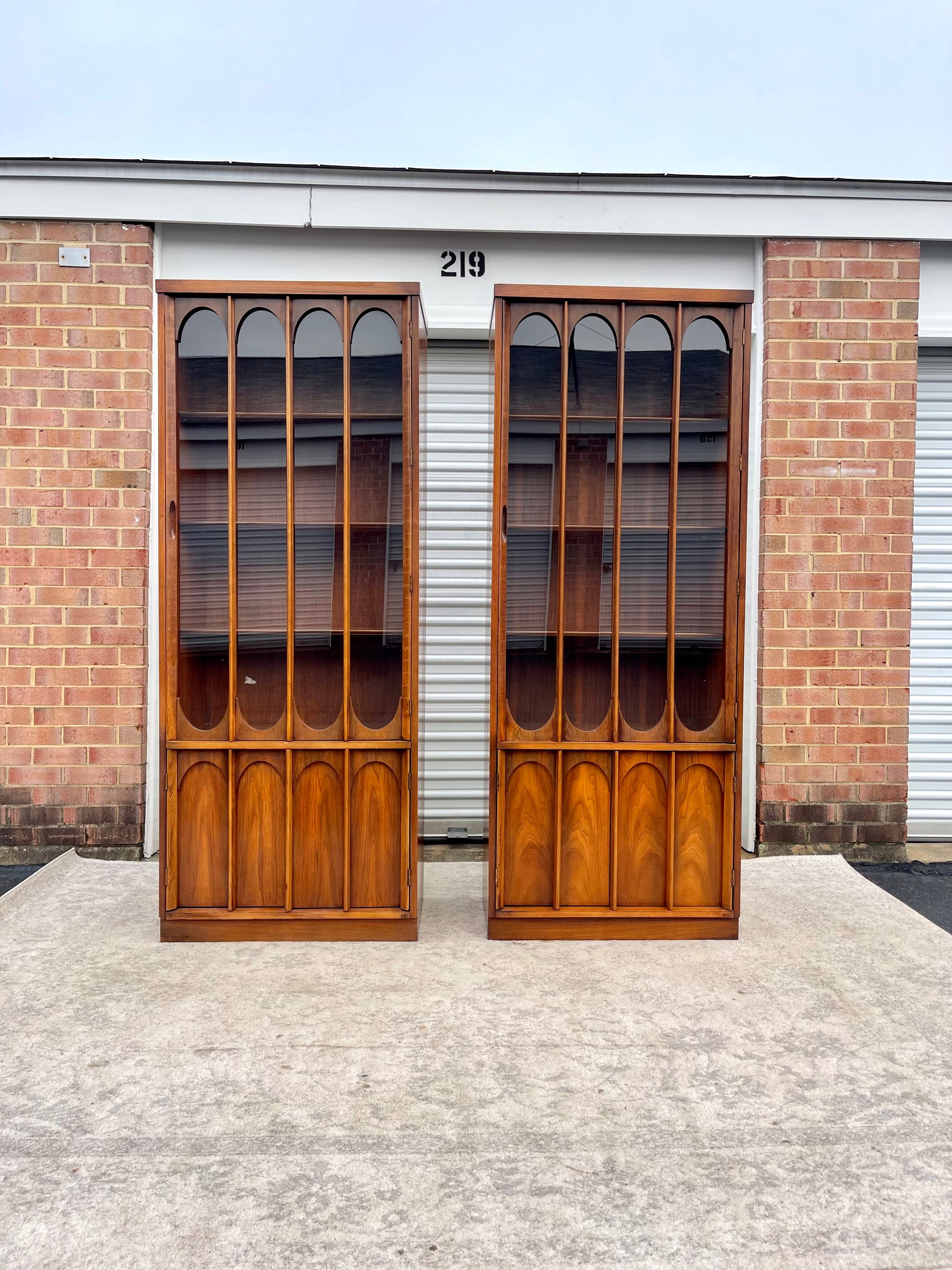 Mid Century Modern Brutalist Glass Fronted Bookcases/Cabinets