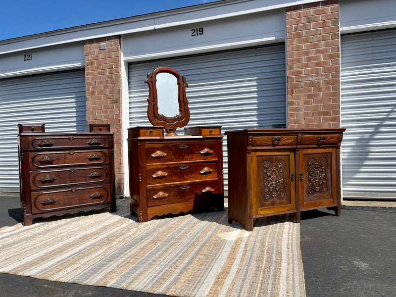 Victorian Eastlake Chest of Drawers with Marble Top and Mirror